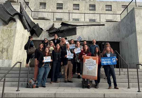 Oregon surfrider advocates stand on the steps of the Capitol for a photo before lobby day