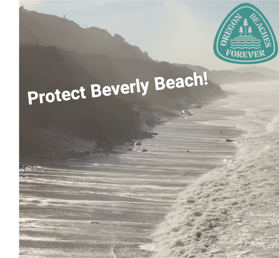 photo of beach and text stating protect beverly beach with the oregon beaches forever logo